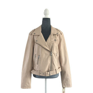 Levi’s Women’s Moto Jacket Faux Leather LG Full Zip Removable Belt Pale Pink NWT